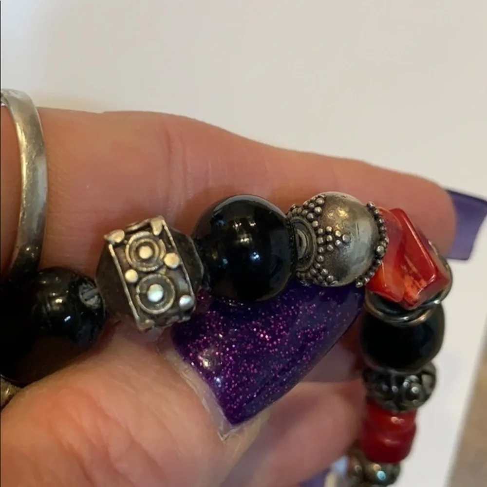 Sterling silver 925 natural red black stone charm